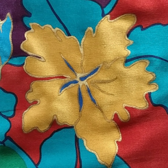 VTG Tropical Print Gold Accent Silk Scarf - Picture 7 of 8